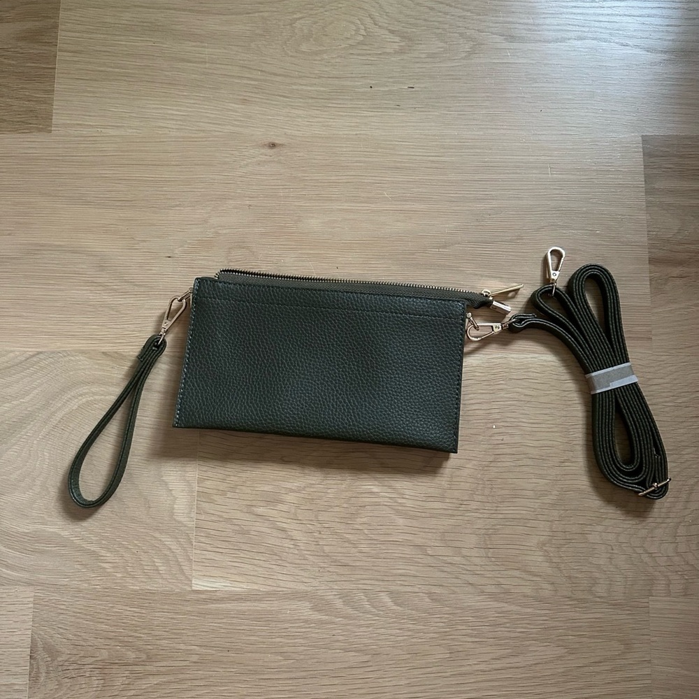 Convertible Olive Green Wristlet Crossbody Bag